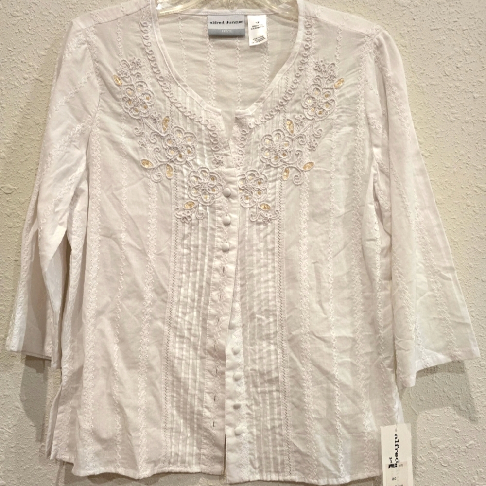 Alfred Dunner Casual Button-up Cotton Top, Size 10P